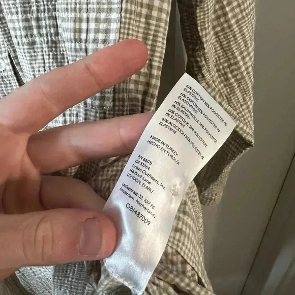 Anthropologie Maeve Plaid Tan & White Tunic Button Shirt Women's Small - Picture 4 of 5